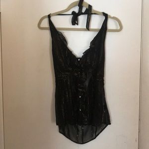 black and gold halter top with low back